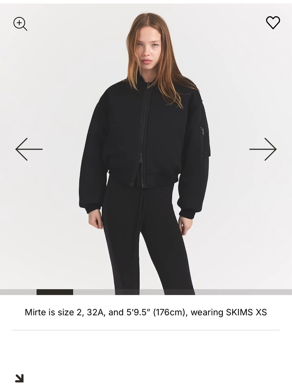 SKIMS Black Neoprene Cropped Bomber Jacket with Sleeve Pocket